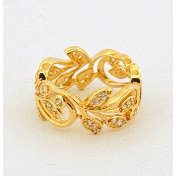 Estate Gold Over 925 Silver Leaf Band Ring w/ CZ Accents, Size 9, 6.3g Vintage - Picture 3 of 10